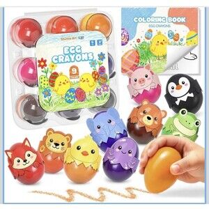 Shuttle Art Jumbo Egg Crayons 9 Colors Washable Toddlers 1-3 Coloring Book Set